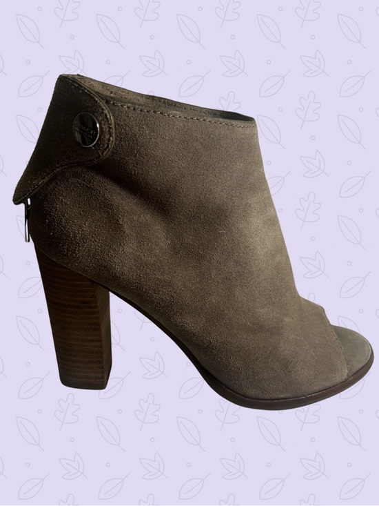 Coach Shoes - Coach Suede Peep Toe Ankle Booties Size 5.5 Brown Block Heel